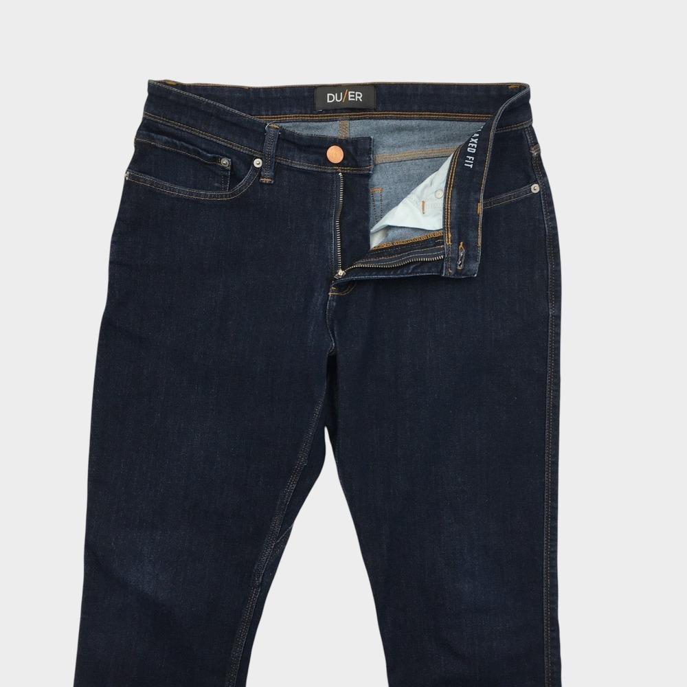 DU/ER L2X Relaxed Fit Jeans Mens 33x34 Dark Indigo Performance Stretch Denim